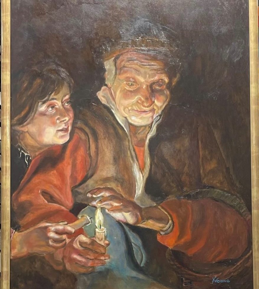 Old woman and boy with candles, Rubens Olieverf 80 cm x 65 cm € 550,-